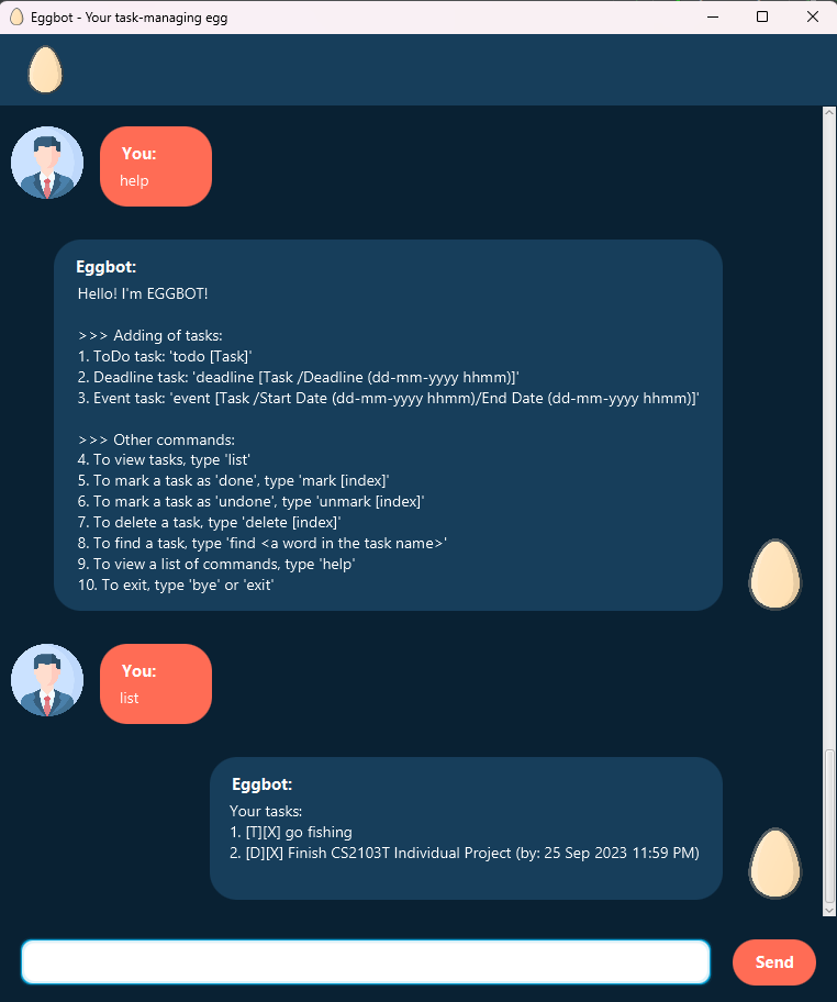 Eggbot task-tracking chatbot interface